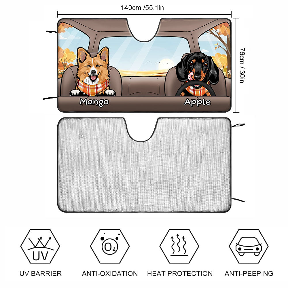 Personalized Autumn Dog Car Sunshade, Gift For Dog Lover YHN-THUY