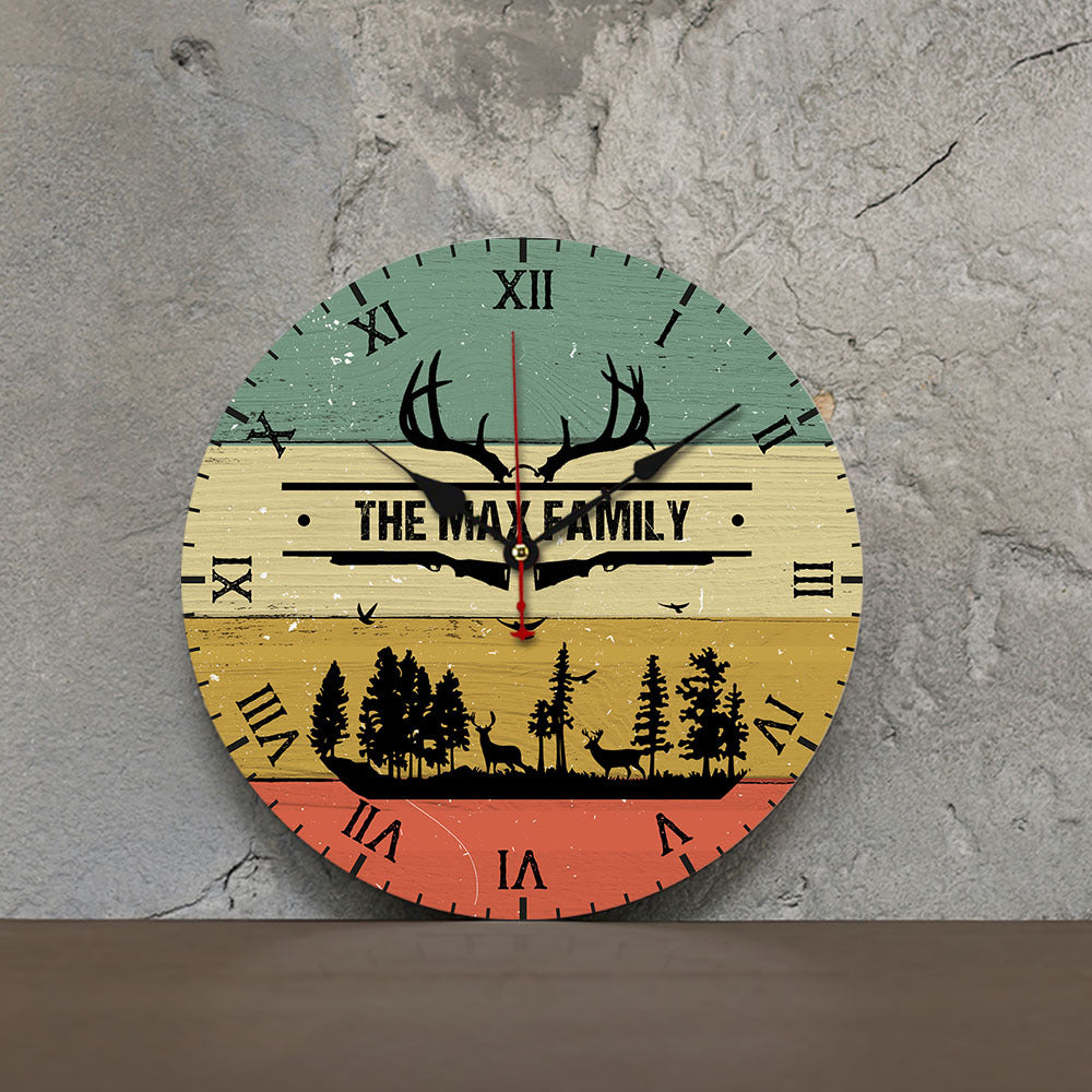 Personalized Family Name Hunting Wall Wooden Clock, Gift For Hunting Lovers CHI-THUY