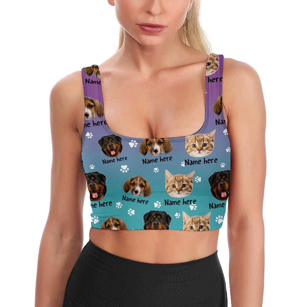 Personalized Photo Dog Cat Gardient Pattern Sport Bra, Yoga Vest JonxiFon