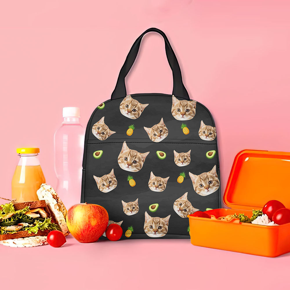 Custom Funny Dog Cat Face With Foods Lunch Bag, Pet Lover Gift AI