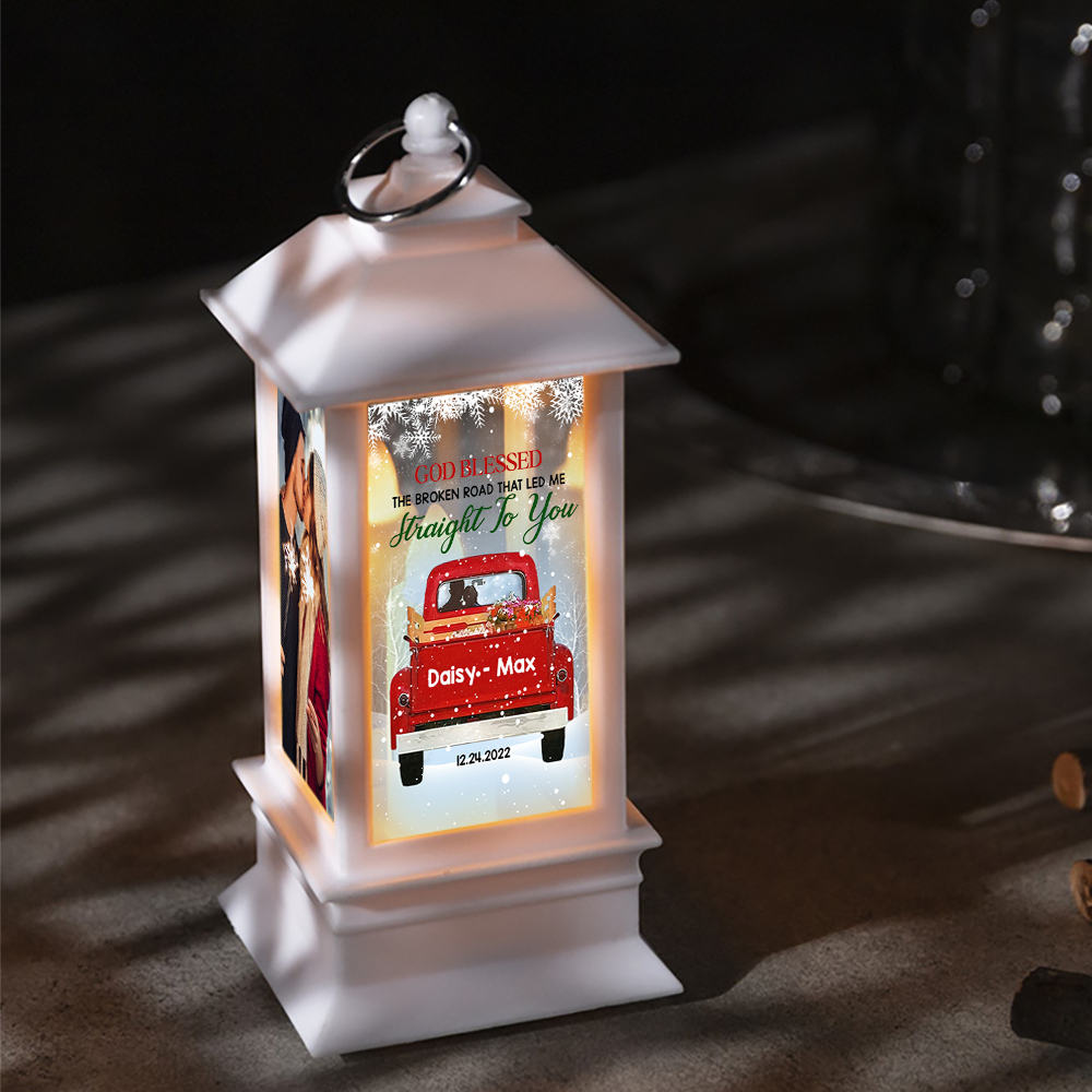 Personalized Go Blessed The Broken Road Red Truck Christmas Couple Lantern, Love Gift For Couple CHI-YEN