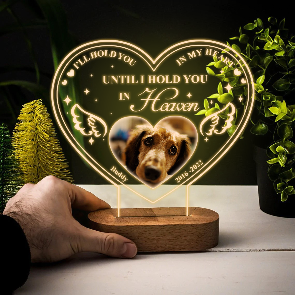 Custom I'll Hold You In My Heart Photo Lamp With Wooden Oval Stand, Memorial Gift