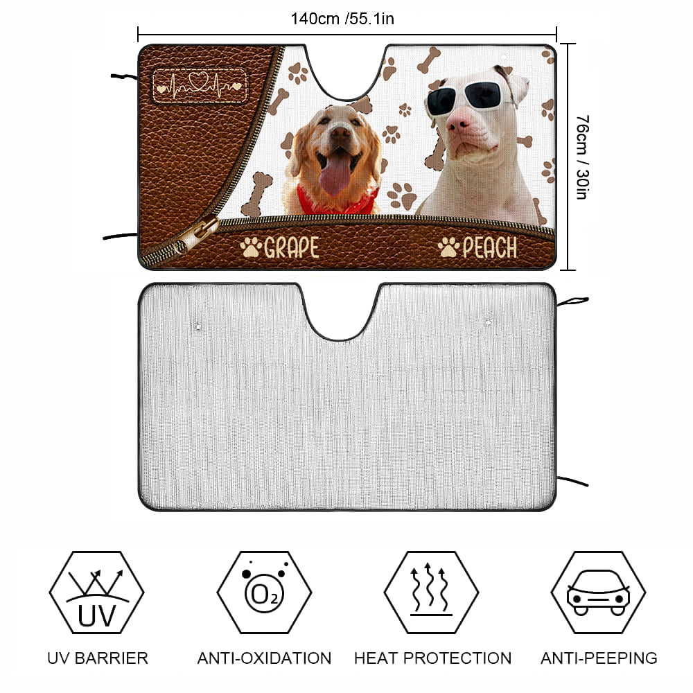 Upload Pet Photo Leather Pattern Car Sunshade, Gift For Dog & Cat Lovers Dung-YEN