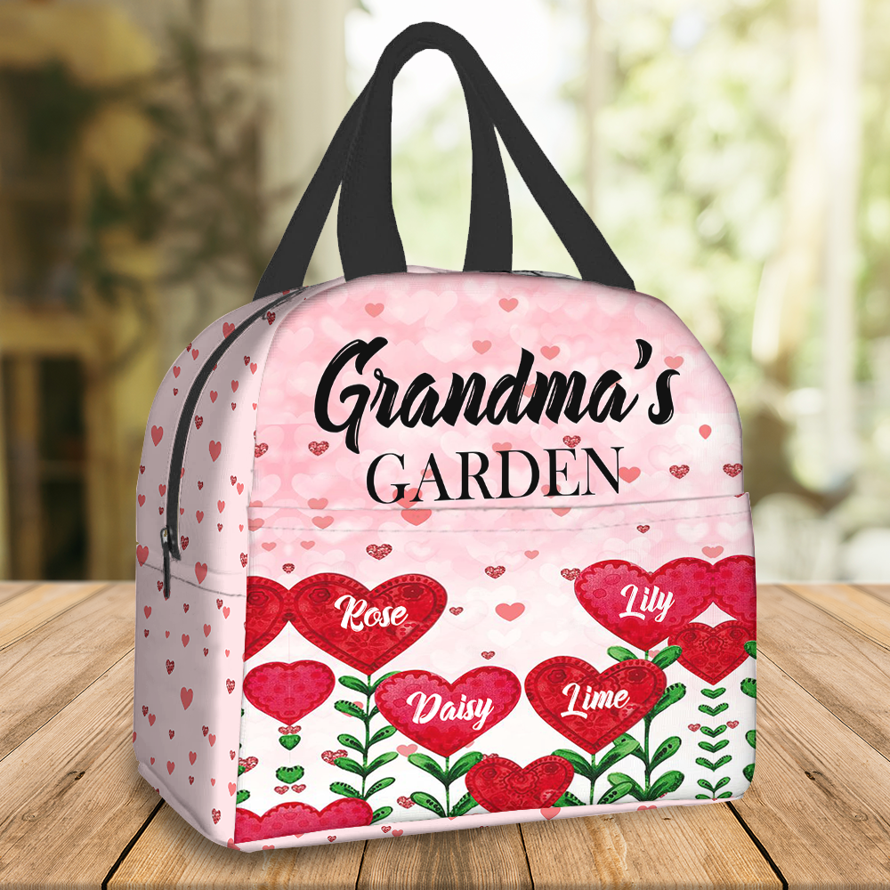 Personalized Kids Grandma's Garden Loads Of Heart Lunch Bag, Gift For Mom Grandma