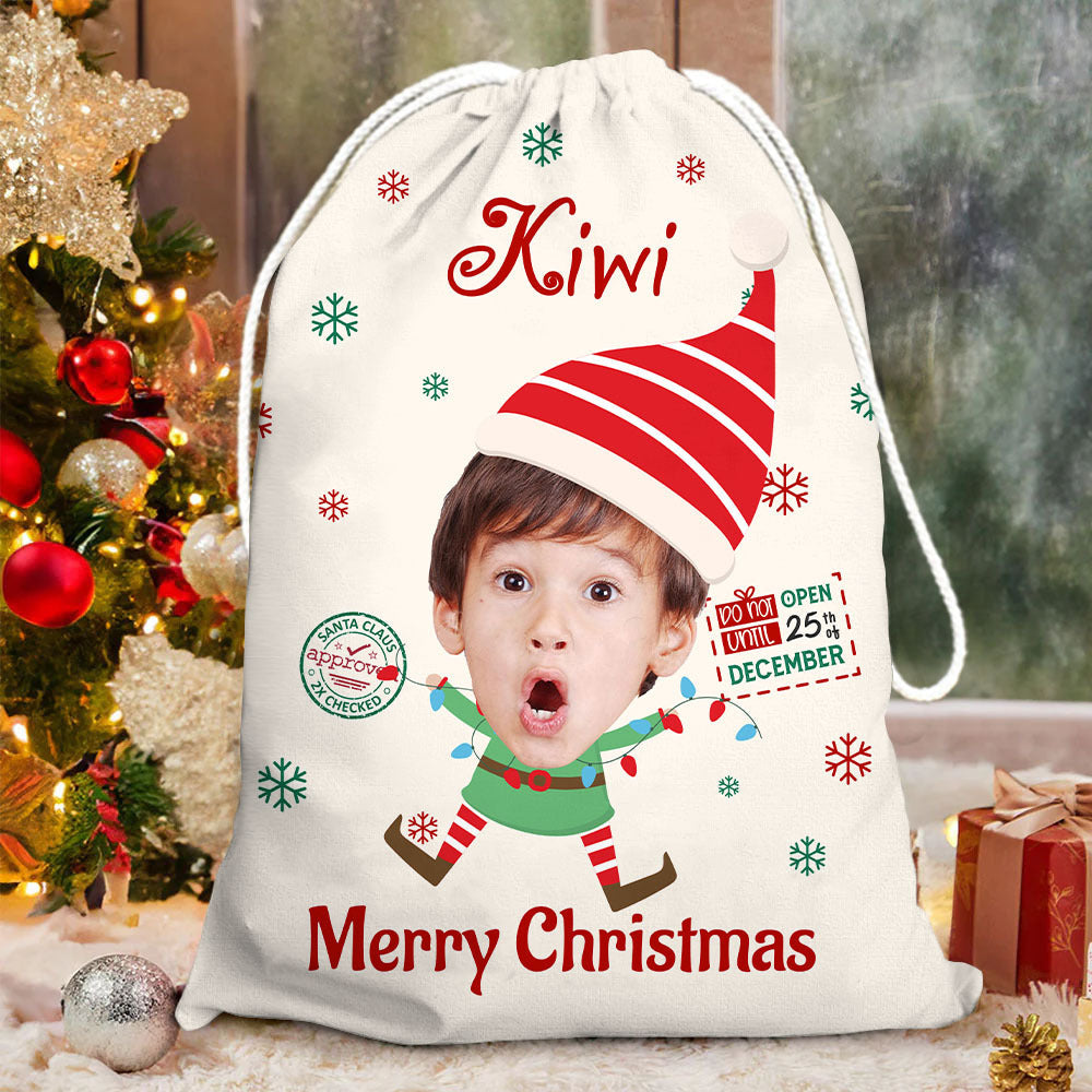 Personalized Santa Sack - Christmas Gift For Family - Face Photo Cutout Santa Snowman Elf Reindeer