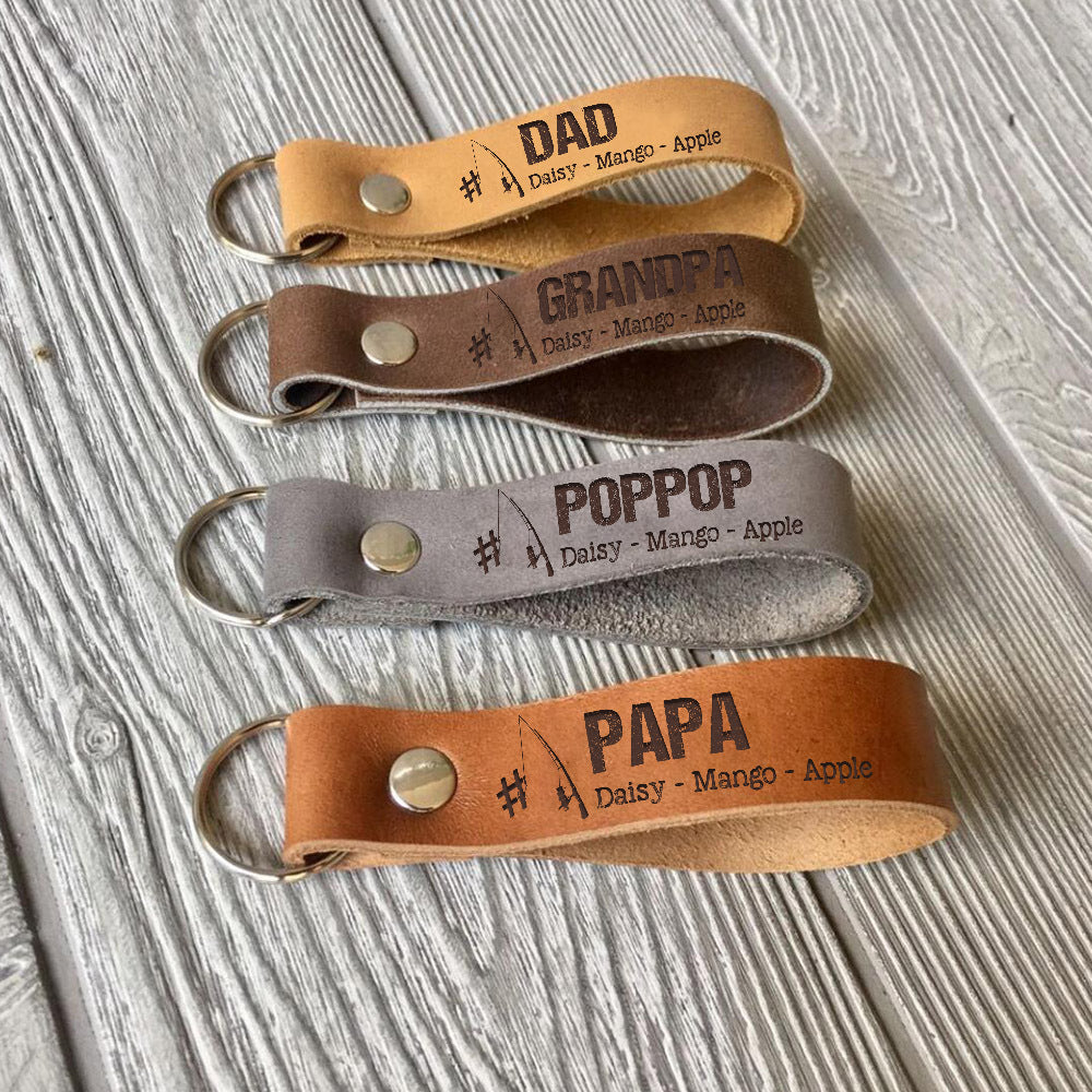 Personalized Best Ever Dad Fishing Leather Keychain, Gift For Dad Grandpa AZ