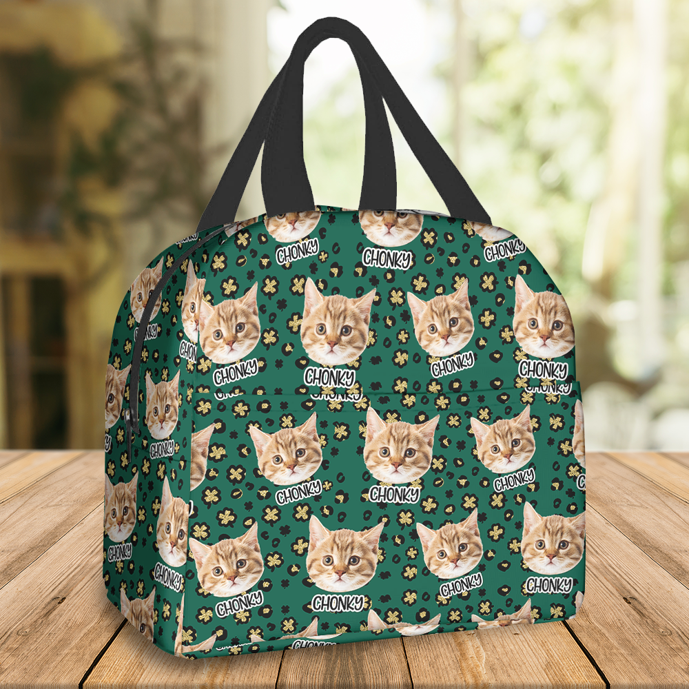 Personalized Irish Pattern Dog Cat Upload Face Lunch Bag, Gift For Patrick's Day