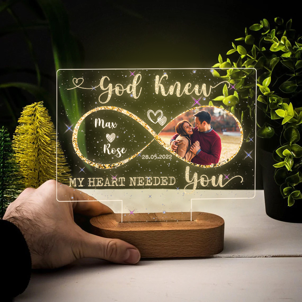 Personalized God Knew My Heart Need You Lamp With Wooden Oval, Love Gift For Couple