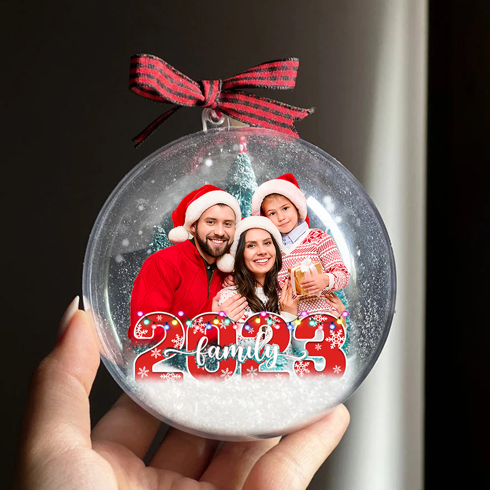 Personalized 3D Acrylic Ball Ornament - Christmas Gift For Family - 2023 Family Photo