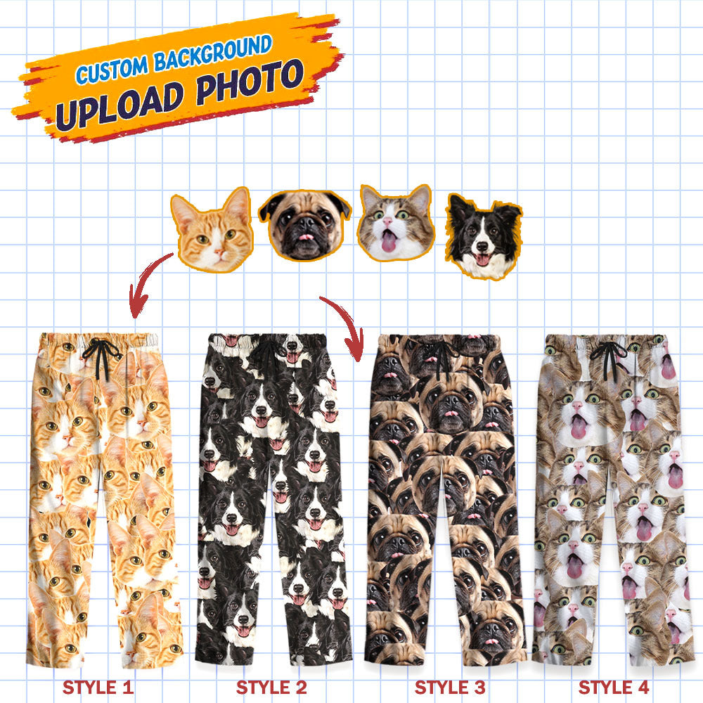 Custom Multiple Face Photo Family With Pet Pajama Pants, Pet Lover Gift YHN-THUY