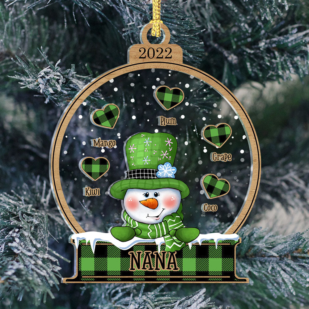 Personalized Heart Snowman Grandma Christmas Printed Acrylic Ornament, Customized Holiday Ornament CHI-THUY