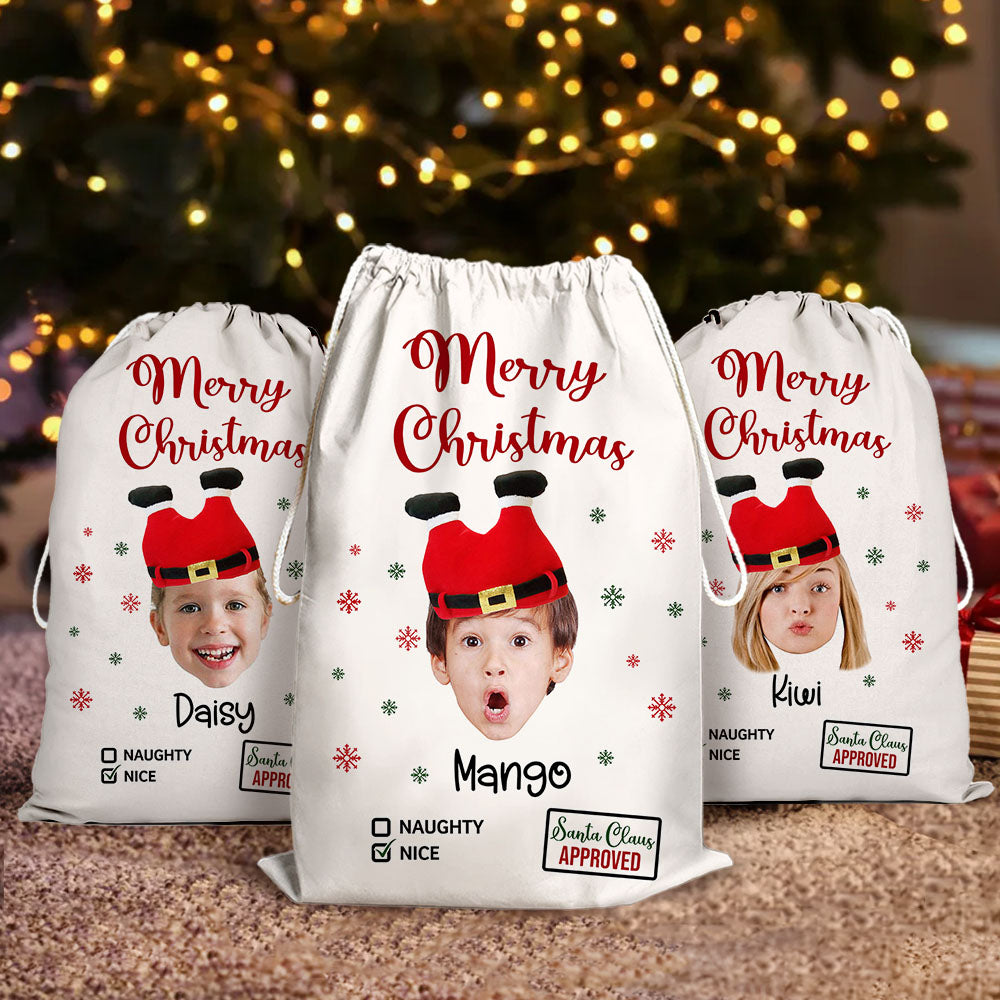 Personalized Face Photo Funny Trouser-Shaped Noel Hat Christmas Bag, Holiday Gift For Family Dung-Yen