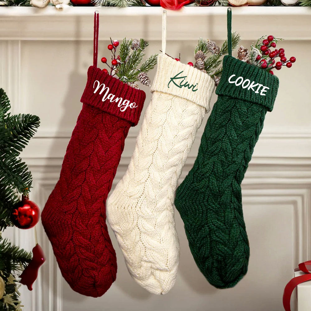 Personalized Embroidered Christmas Stocking V1 - Christmas Gift For Family - Name Christmas Knitted Stockings