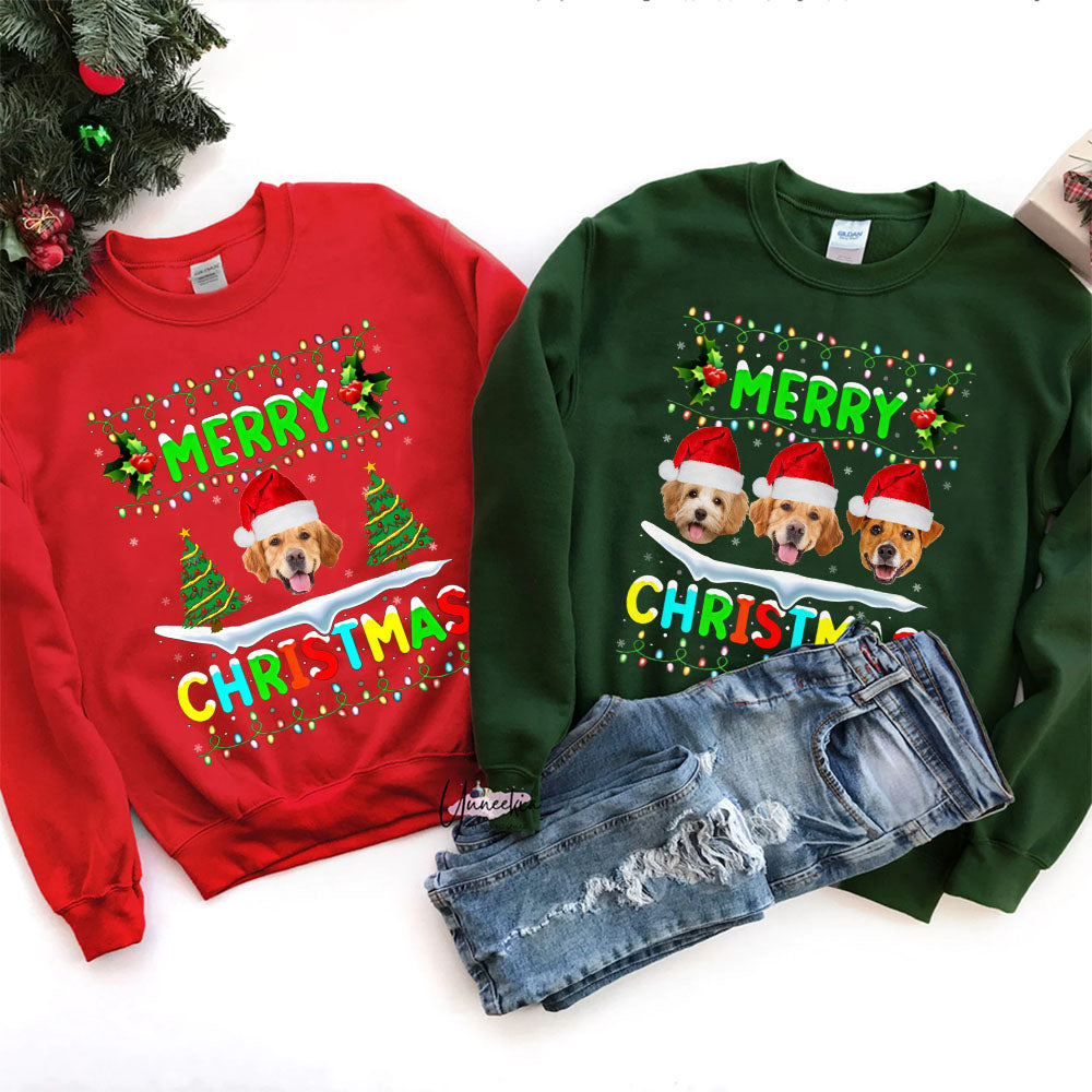 Custom Pet Face Photo Christmas Family Shirts, Christmas Gift For Dog Cat Lovers CustomCat