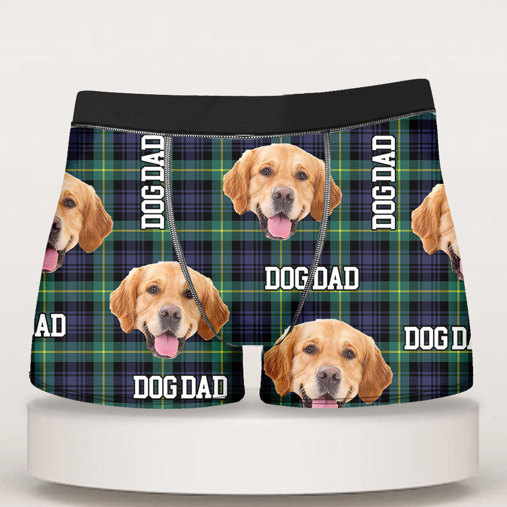 Custom Buffalo Plaid Photo Dog Cat Men's Boxer Briefs, Gift For Him