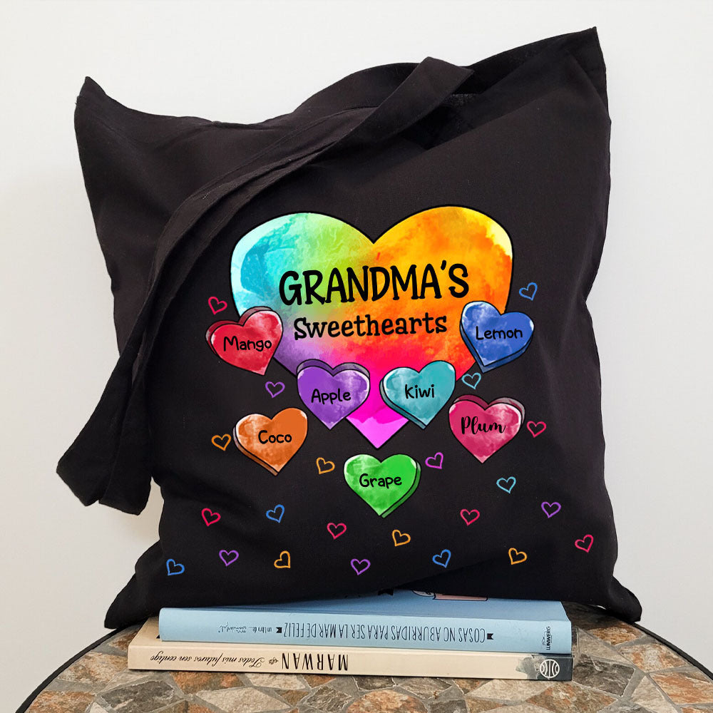 Personalized Mom Grandma Sweet Heart Colorful Heart Tote Bag, Gift For Mother's Day JonxiFon