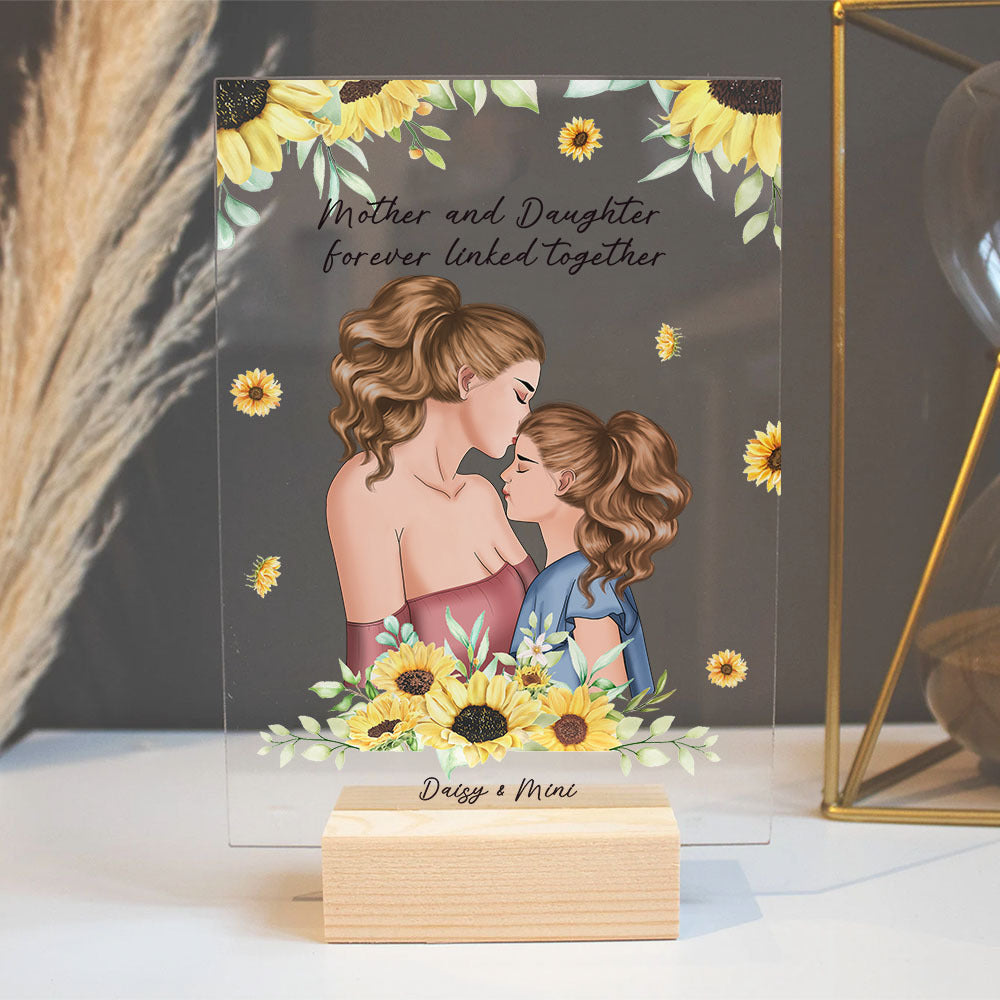 Mother And Daughter Acrylic Plaque With Wood Stand