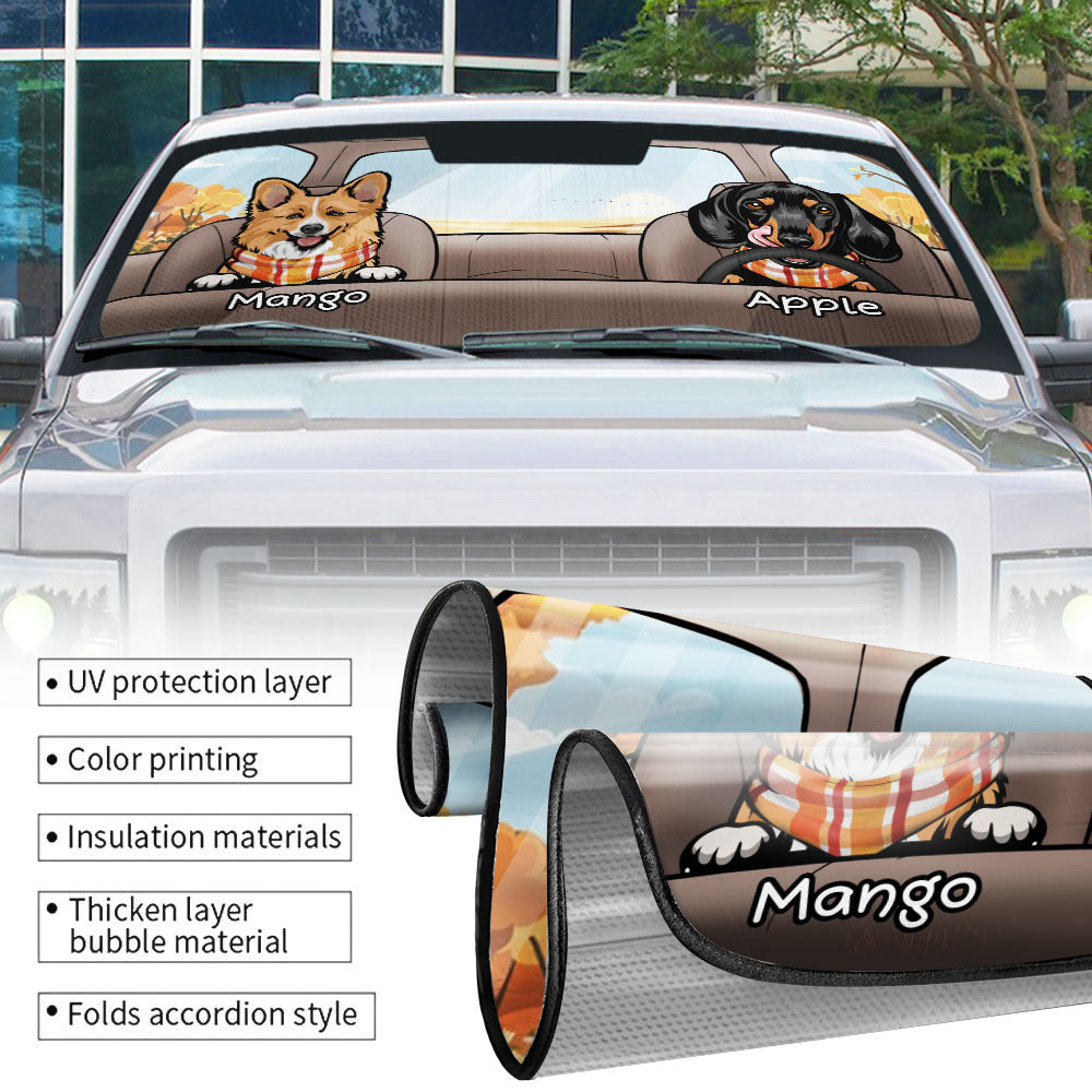 Personalized Autumn Dog Car Sunshade, Gift For Dog Lover YHN-THUY