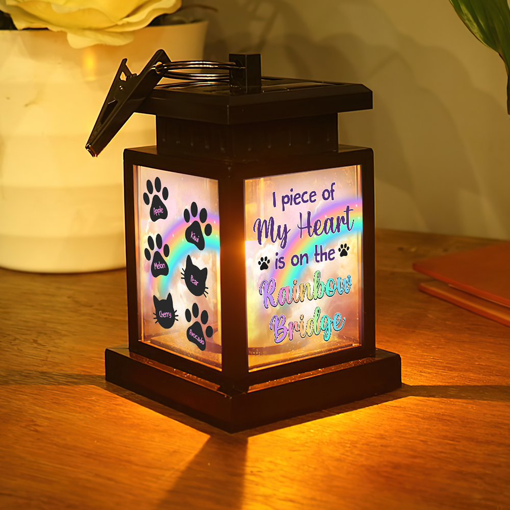 Personalized Solar Lantern - Christmas Gift For Pet Lover - A Piece of My Heart Is On The Rainbow Bridge Memorial Photo