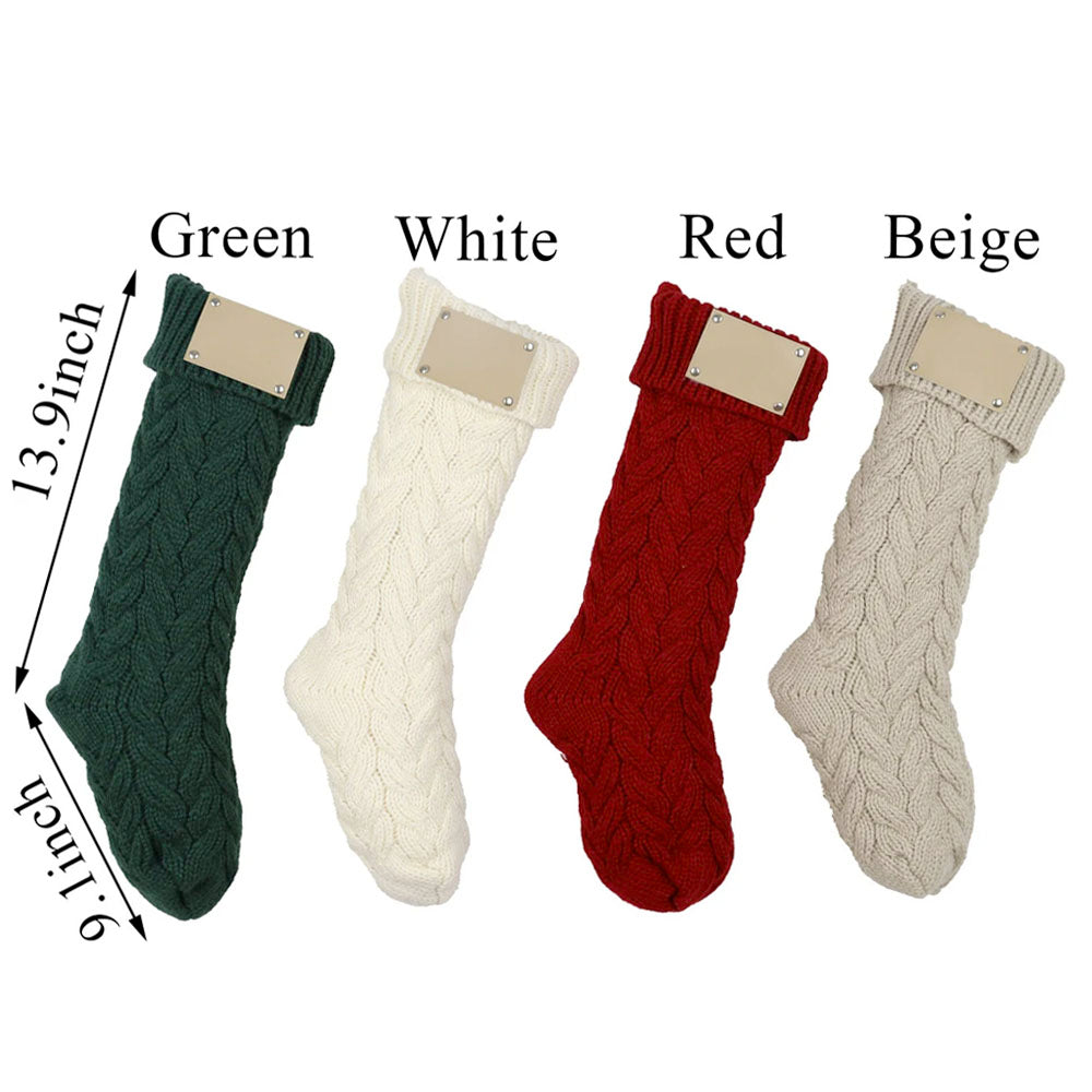 Personalized Leather Knitted Christmas Stockings V5- Christmas Gift For Family - Name Family Holiday Stockings