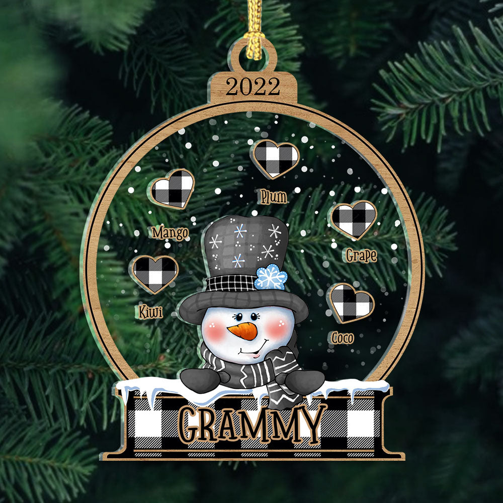 Personalized Heart Snowman Grandma Christmas Printed Acrylic Ornament, Customized Holiday Ornament CHI-THUY