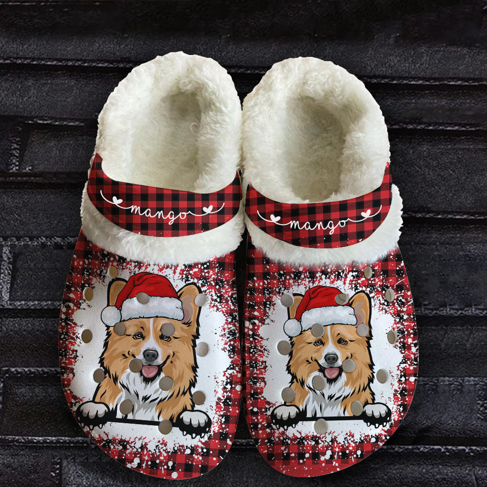 Personalized Dear Santa Dog Christmas Pattern Fleece Crocs, Christmas Gift For Dog Lover