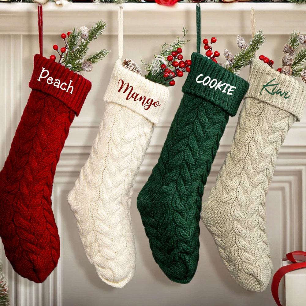 Personalized Embroidered Christmas Stocking V1 - Christmas Gift For Family - Name Christmas Knitted Stockings