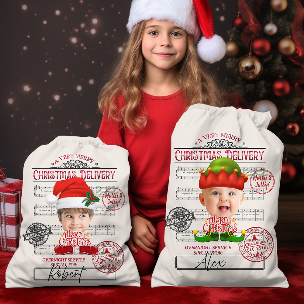 Personalized Santa Sack - Christmas Gift For Family - Face Photo Jingle Bell Song