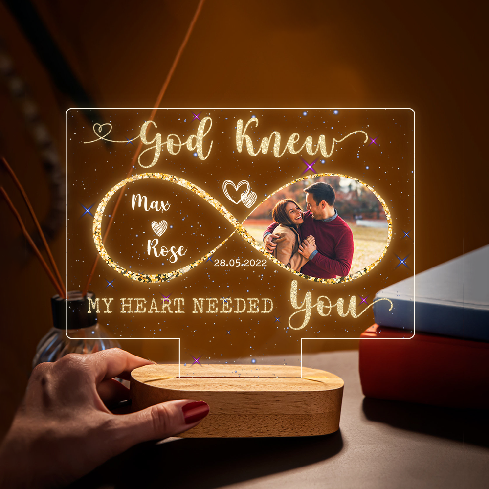 Personalized God Knew My Heart Need You Lamp With Wooden Oval, Love Gift For Couple