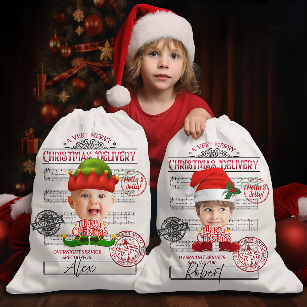 Personalized Santa Sack - Christmas Gift For Family - Face Photo Jingle Bell Song