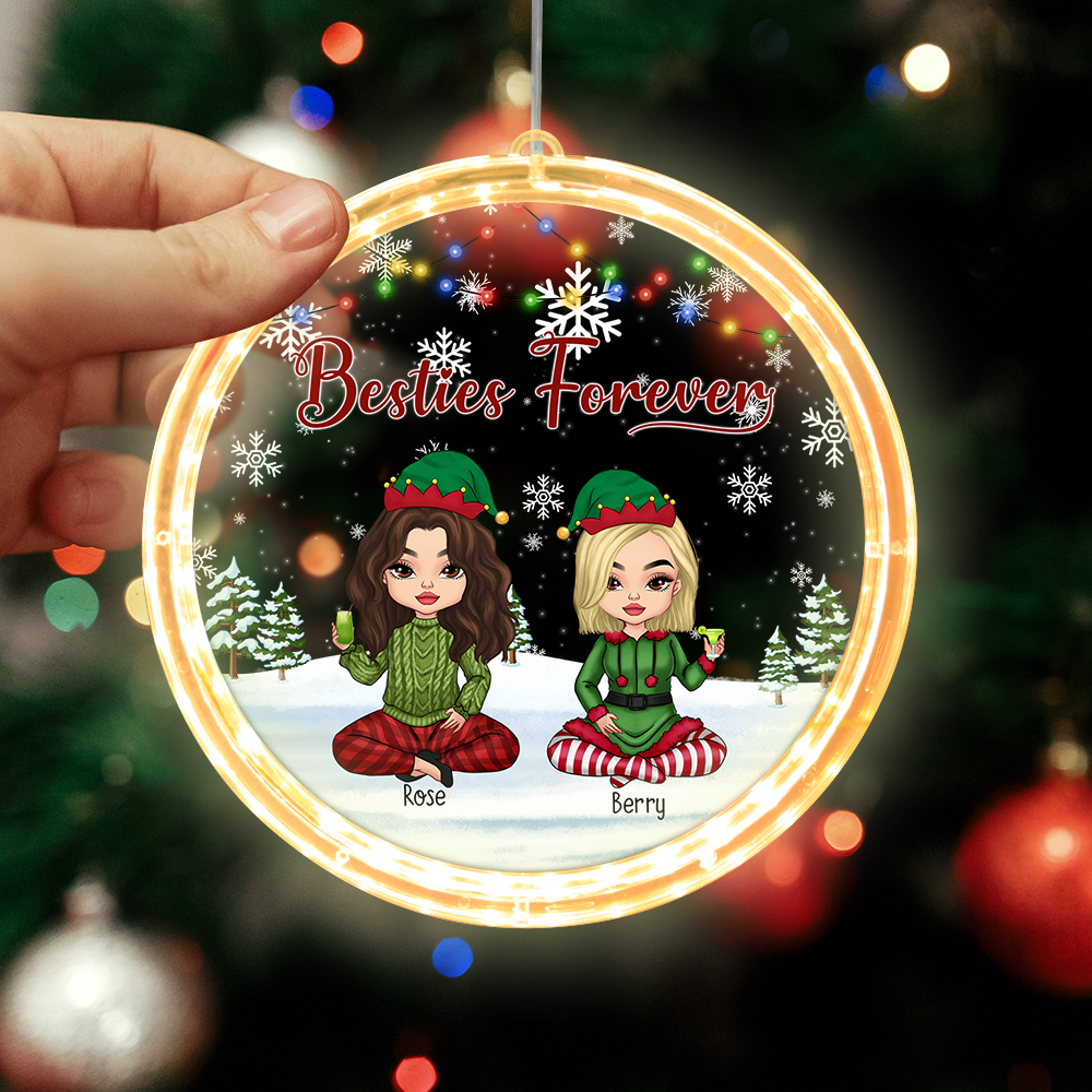 Personalized Friend Bestie Forever Led Acrylic Ornament, Christmas Gift For BFF