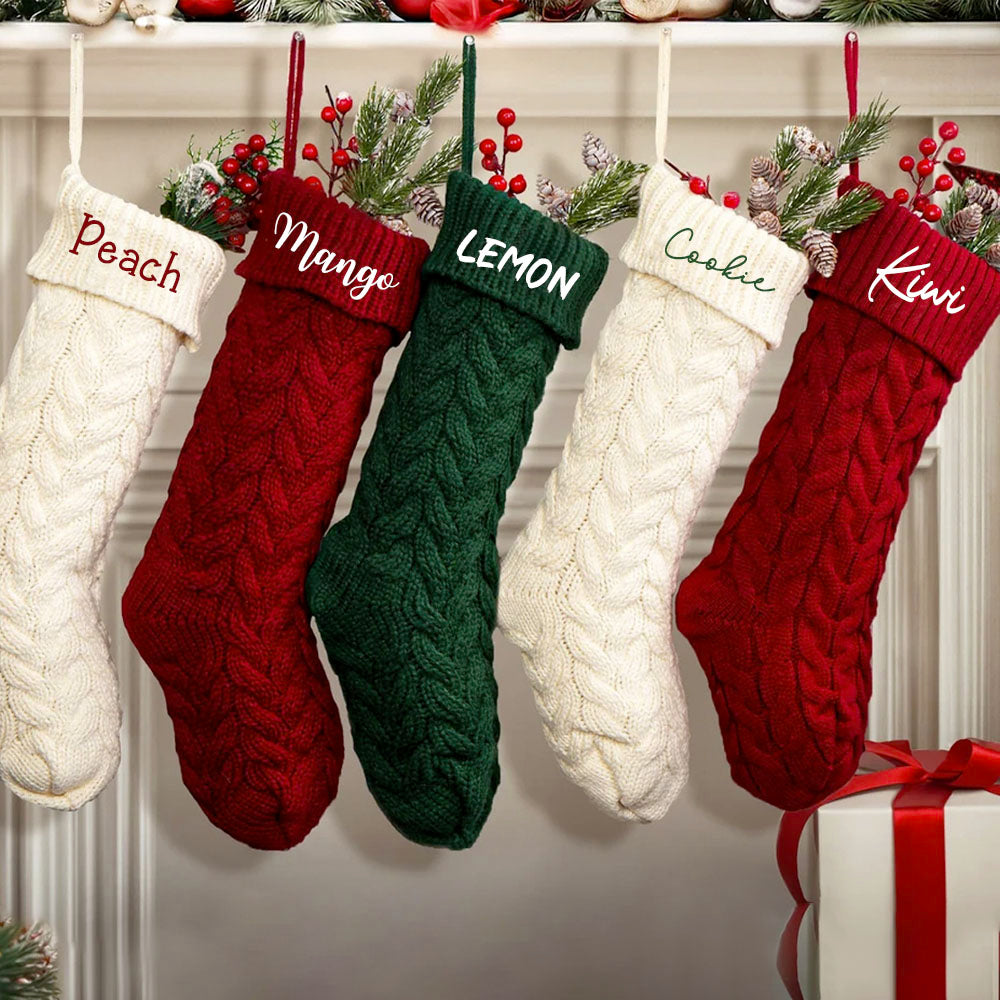 Personalized Embroidered Christmas Stocking V1 - Christmas Gift For Family - Name Christmas Knitted Stockings