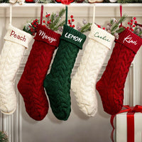 Thumbnail for Personalized Embroidered Christmas Stocking V1 - Christmas Gift For Family - Name Christmas Knitted Stockings