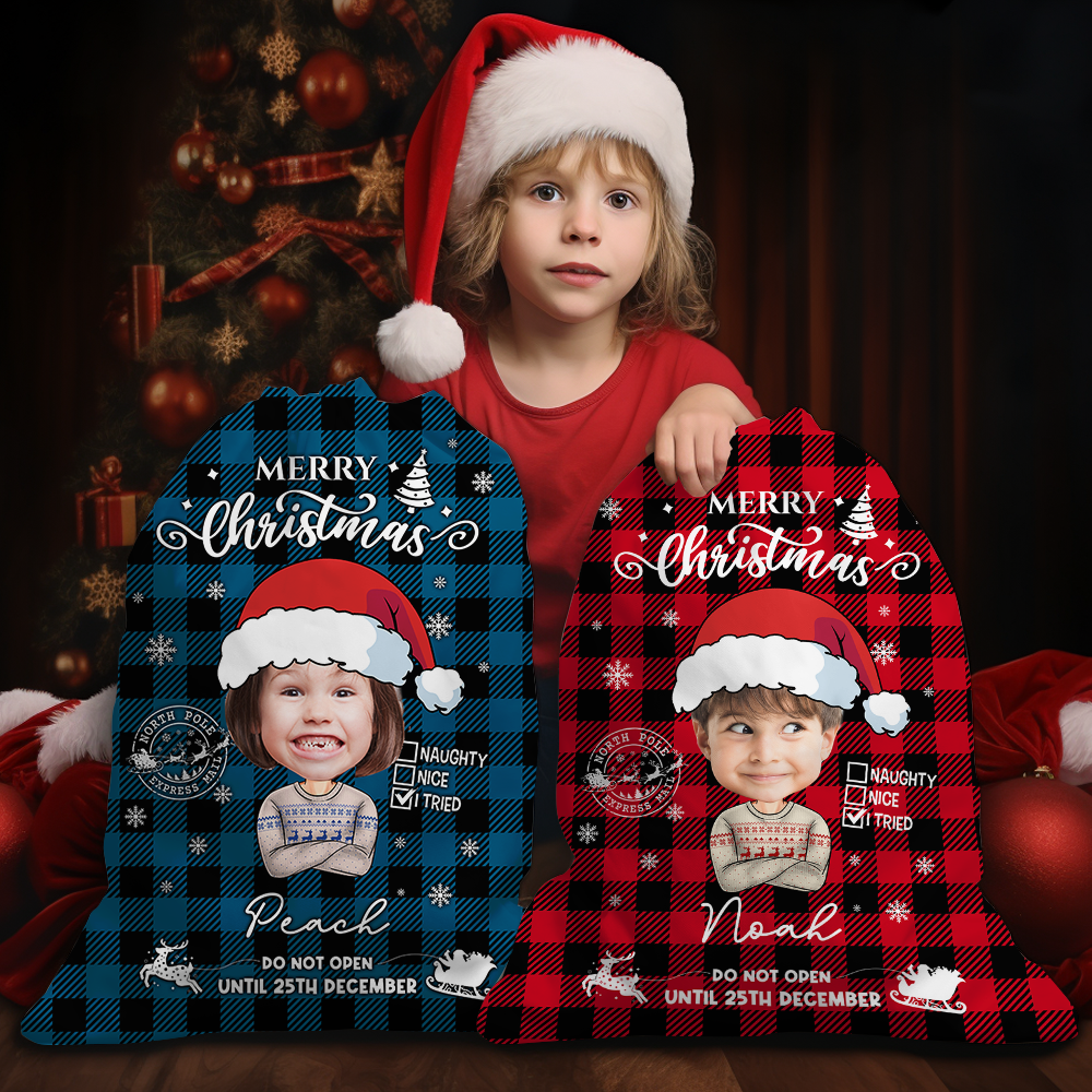 Personalized Santa Sack - Christmas Gift For Family - Merry Christmas Funny Face Photo