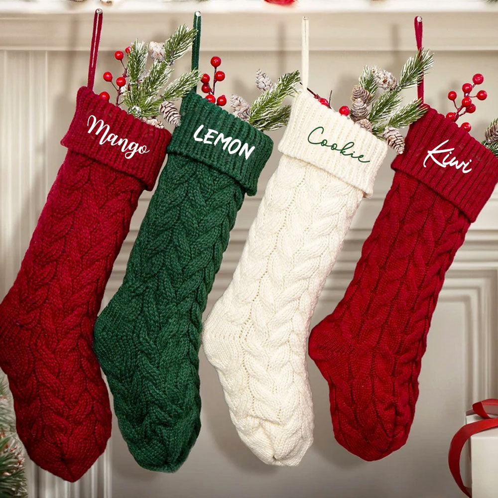 Personalized Embroidered Christmas Stocking V1 - Christmas Gift For Family - Name Christmas Knitted Stockings