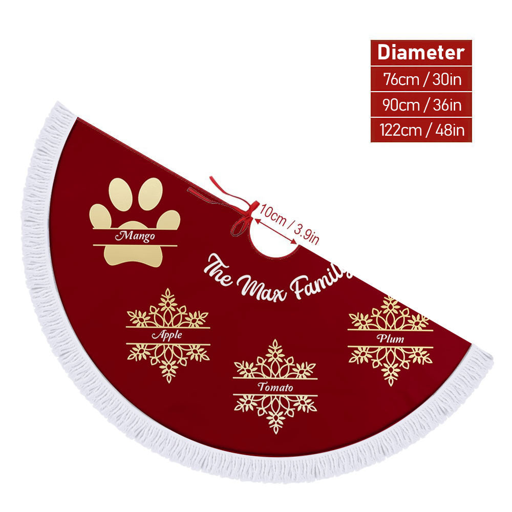 Snowflake & Paws With Name Family Dog Cat Christmas Tree Skirts YHN-THUY