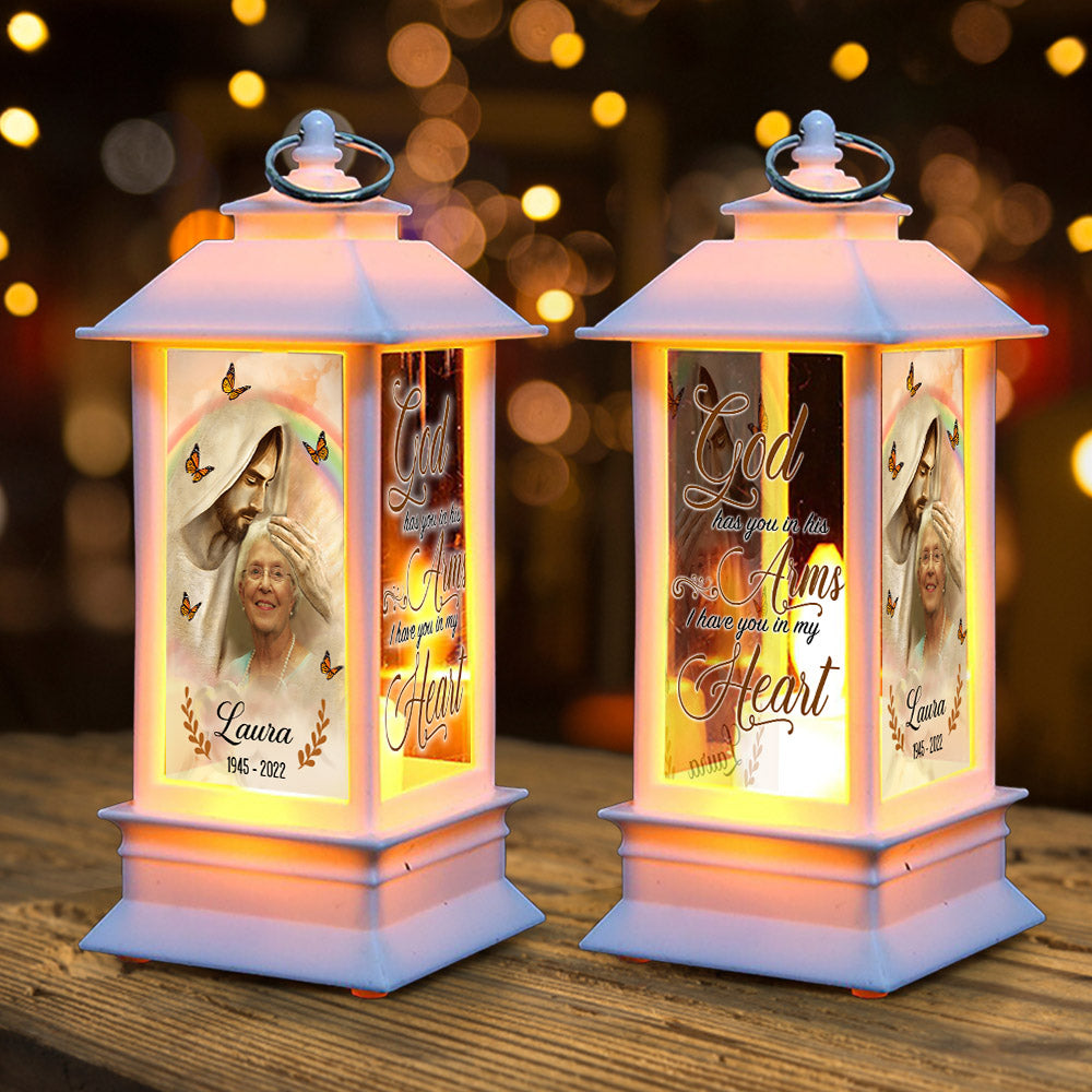 Personalized God Has You In His Arm I Have You In My Heart Memorial Lantern