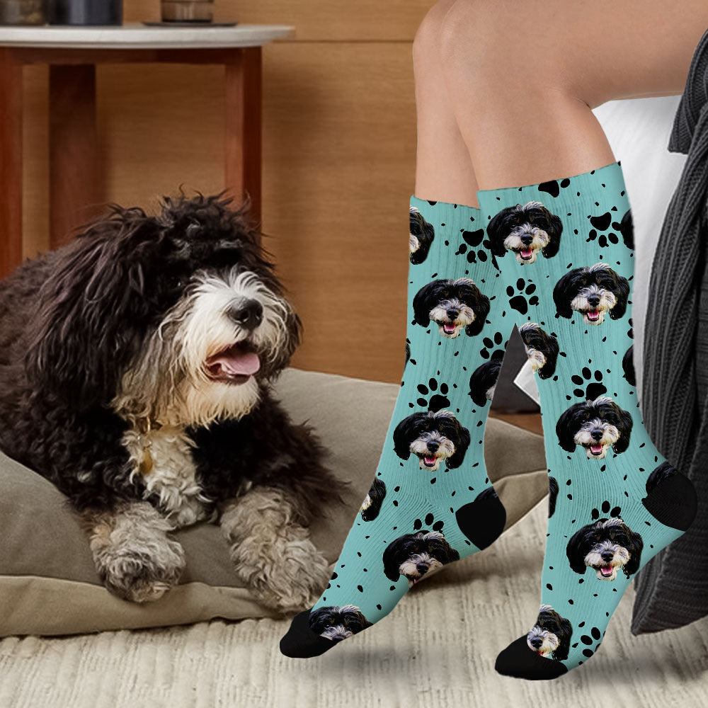 Custom Pet Face Cutout Photo Christmas Socks, Christmas Gift YHN-THUY