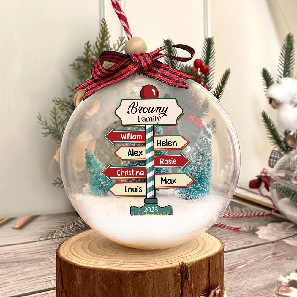 Personalized 3D Acrylic Ball Ornament - Christmas Gift For Family - Family Name Signboard with Snow