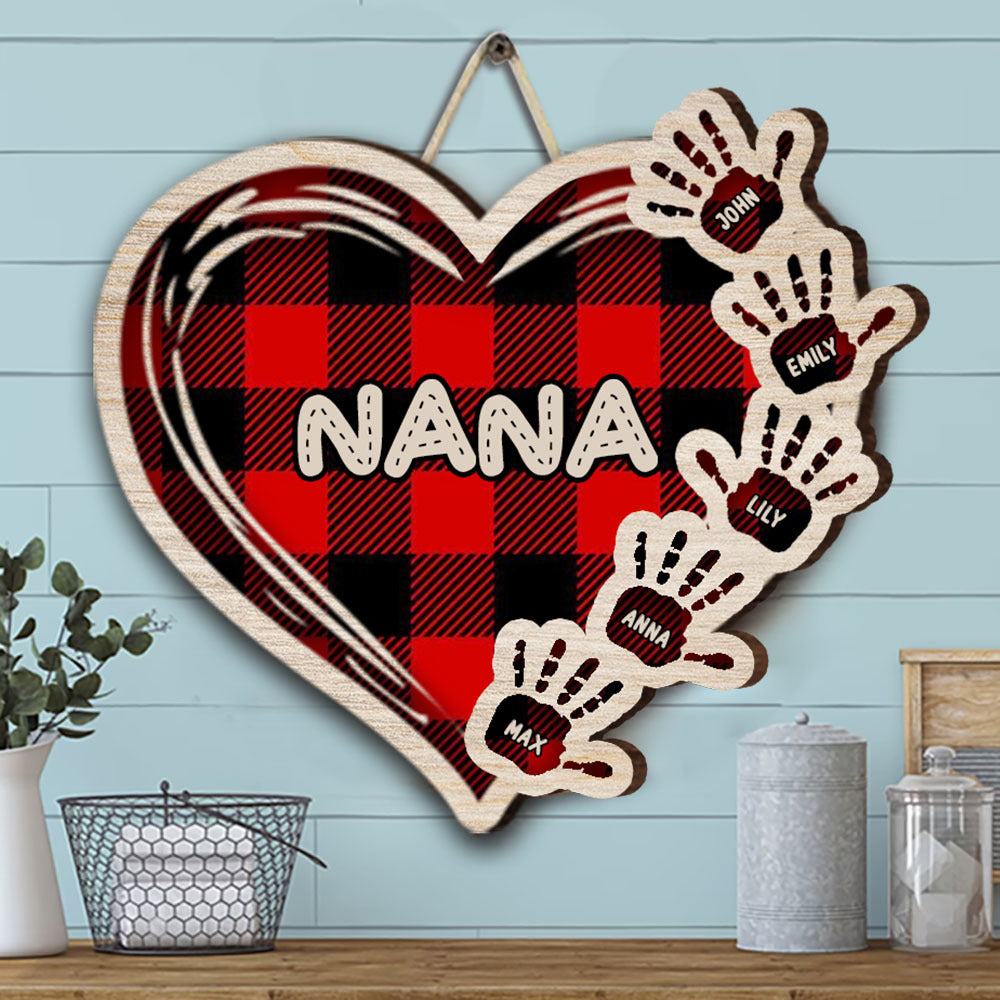 Nana/Mom Heart Handprint Shaped Wood Sign, Home Decor