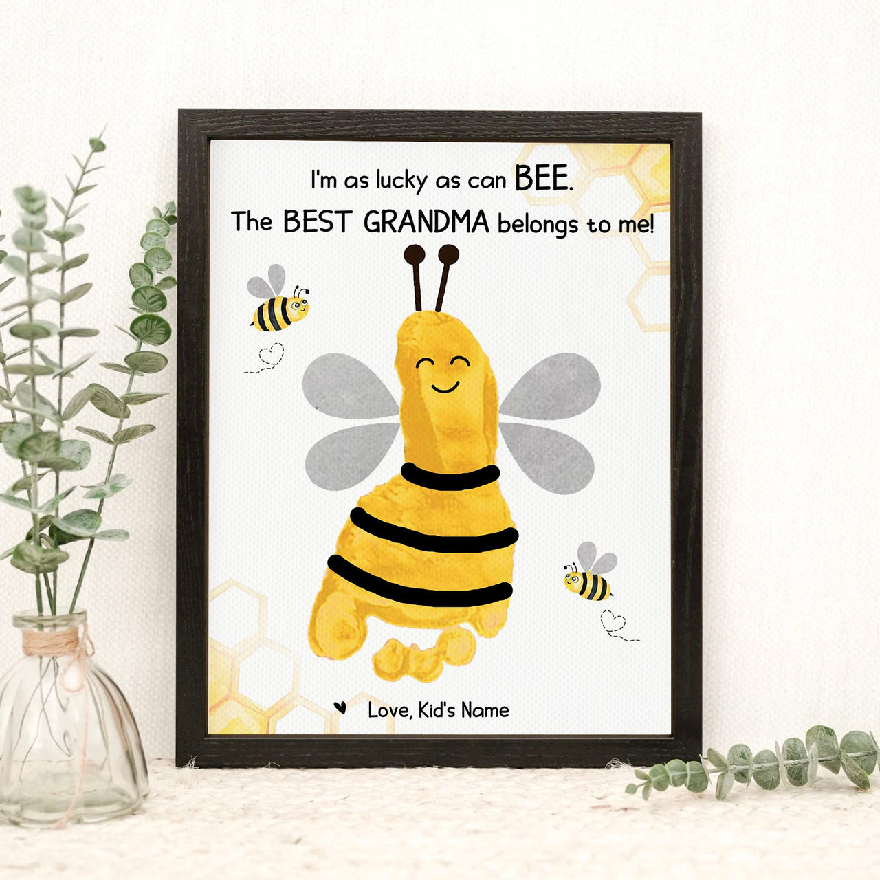 I'm As Lucky As Can Bee Grandma Photo Frame, Kids Footprint Keepsake