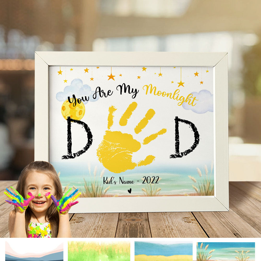 You Are My Moonlight Dad Photo Frame, Kids Handprint Keepsake