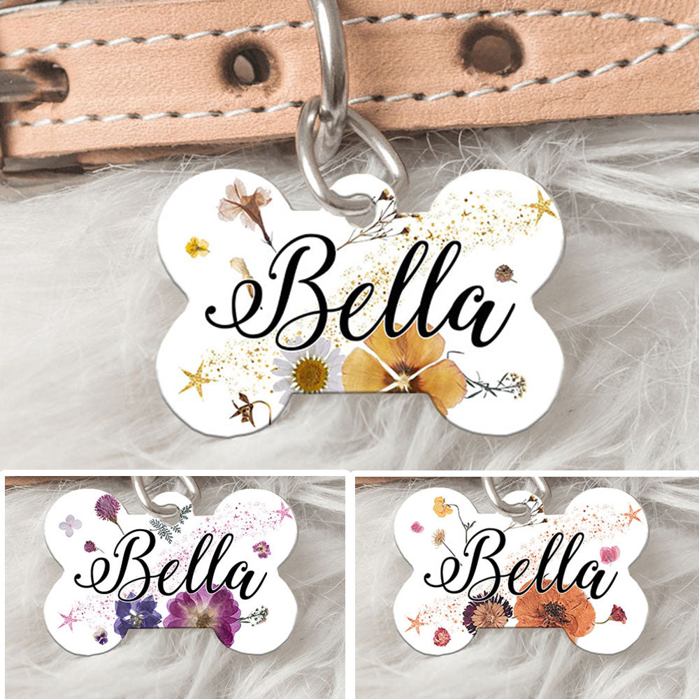 Flowers & Stars Pet Id Tag, Dog Lover Gift