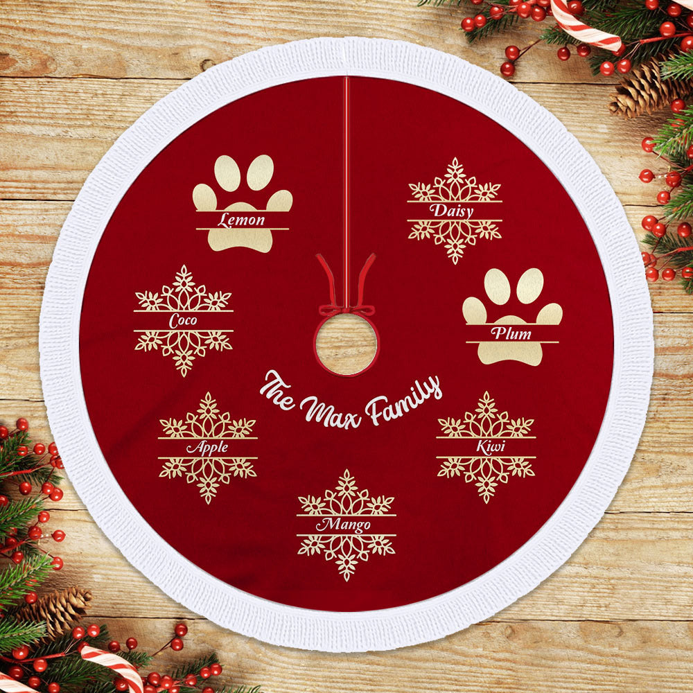 Snowflake & Paws With Name Family Dog Cat Christmas Tree Skirts