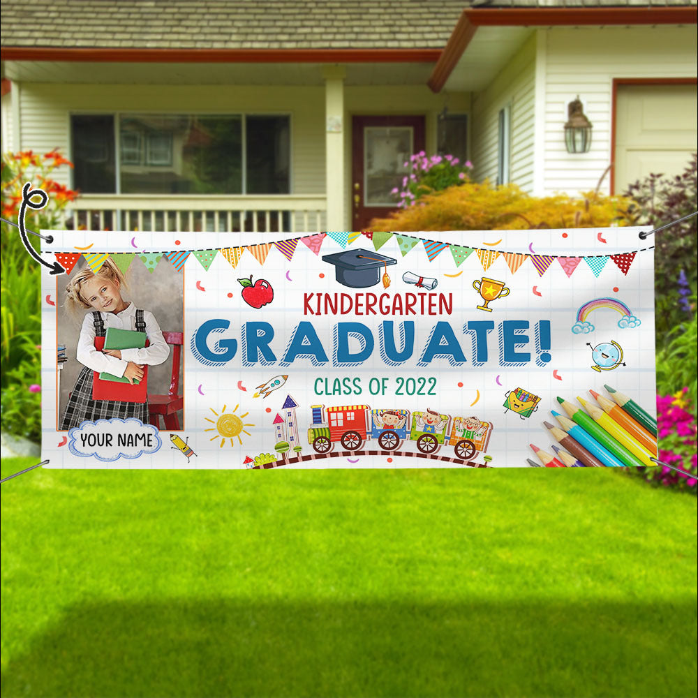 Kindergarten Graduate With Photo Banner, Graduation Party Banner