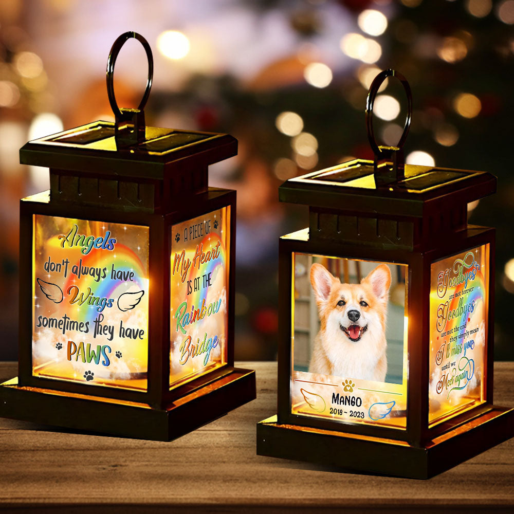 Personalized Solar Lantern - Christmas Gift For Pet Lover - Angels Dont Always Have Wings Memorial Photo