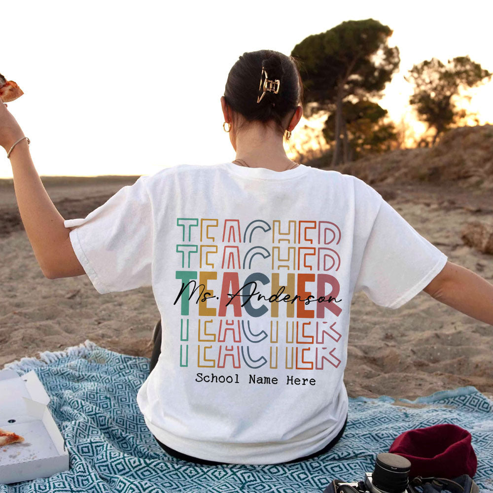 Custom Name Teacher Echo Backside Shirt, Back to School T-shirt