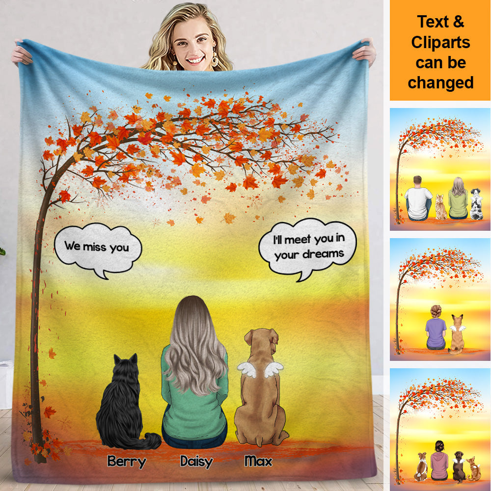 Autumn Dog Back I Miss You Personalized Blanket, Custom Cat Fall Gift Trang-Yen