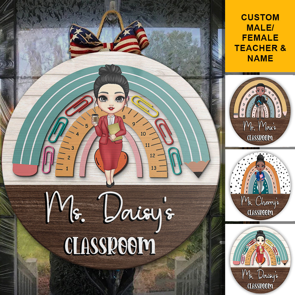 Personalized Rainbown Teacher Wood Sign, DIY Gift For Back To School Dung-Yen