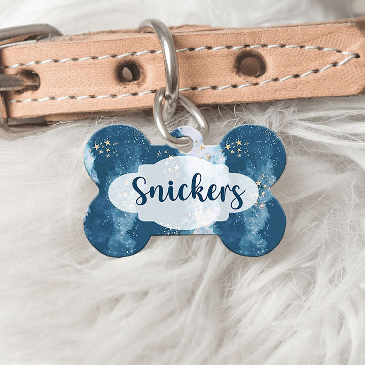 Blue Clouds & Stars With Gold Glitter Pet ID Tag, Dog Lover Gift